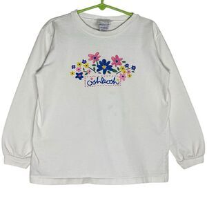 Vintage 90s OshKosh B'gosh Shirt Girls 5 White Top Flowers Long Sleeve USA Y2K